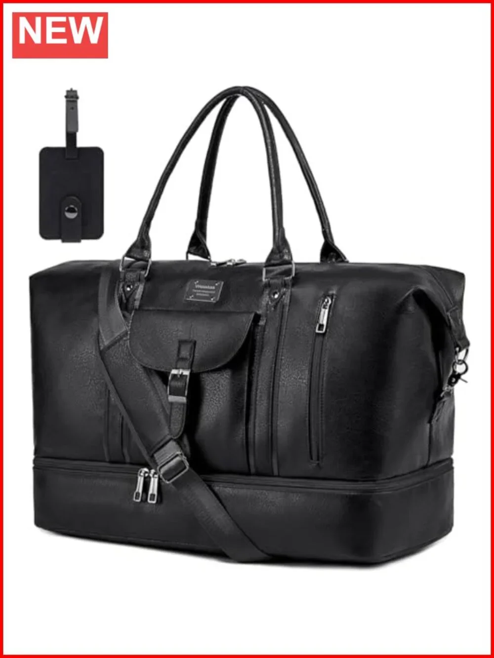 Faux Leather Travel Duffel Bag Large Weekender with Shoes Compartment